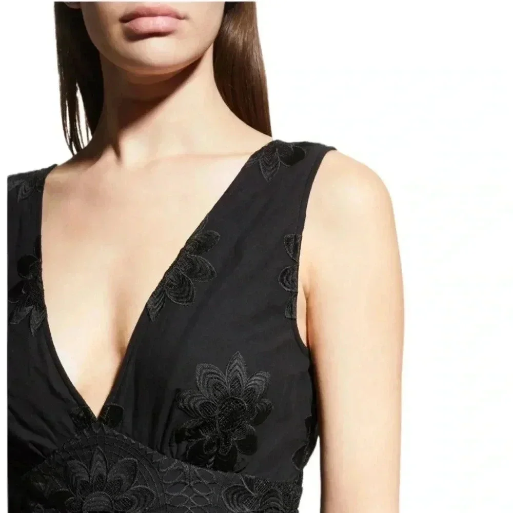 Kobi Halperin "Vivianne" embroidered midi dress scalloped lace hem Sz M - Picture 3 of 10